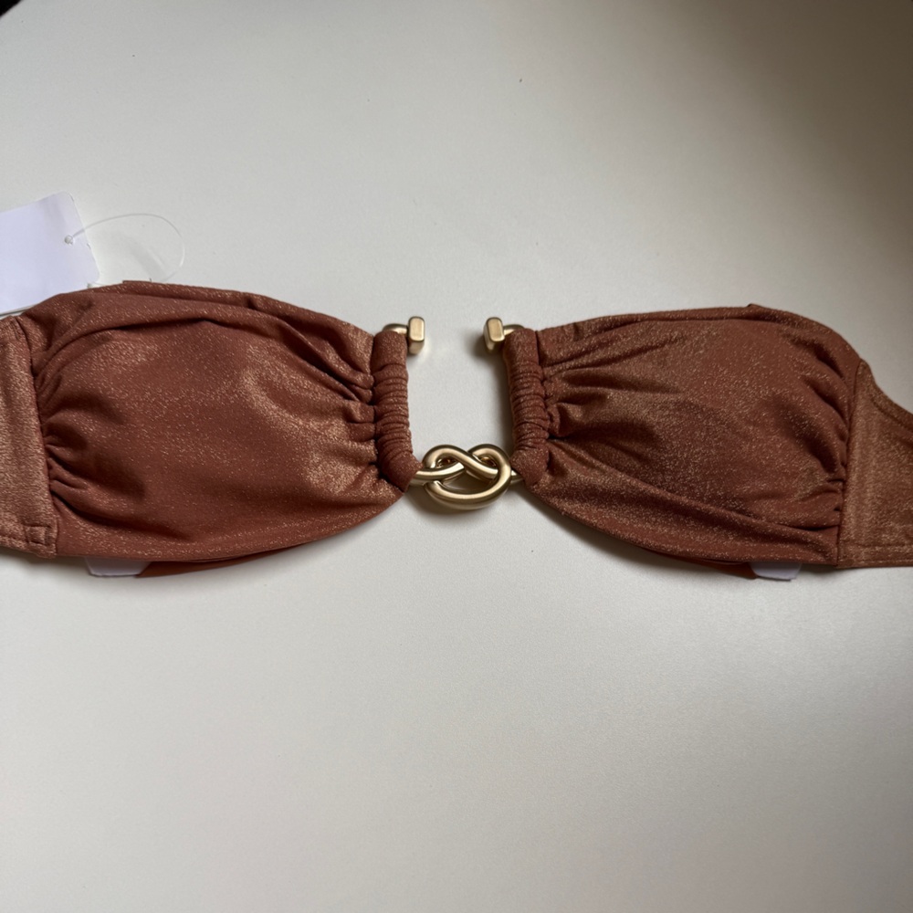 Zimmermann Ottie Lurex Knot Trim Bikini Top in Apricot - Picture 6 of 10